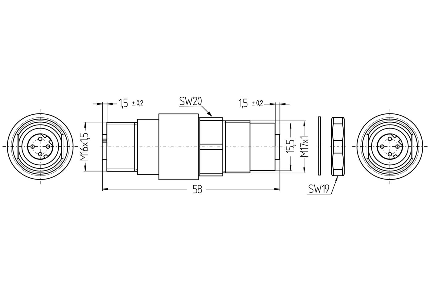 Adapter, M12, Buchse, gerade, 4-polig, D-codiert, M12, Buchse, gerade, 4-polig, D-codiert, geschirmt, Industrial Ethernet