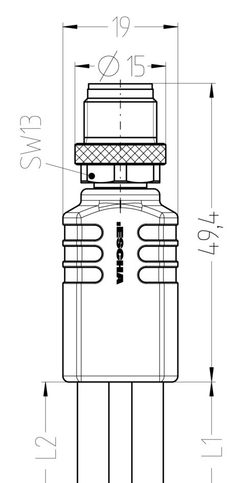 Y型分离器, M12, 公头, 直型, 4针脚, 线缆外被, M8, 母头, 直型, 3针脚, M8, 母头, 直型, 3针脚