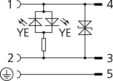 阀连接器, 防护类型 B, 2+PE, M12, 公头, 直型, 4+PE, 齐纳二极管, 传感器/执行器电缆