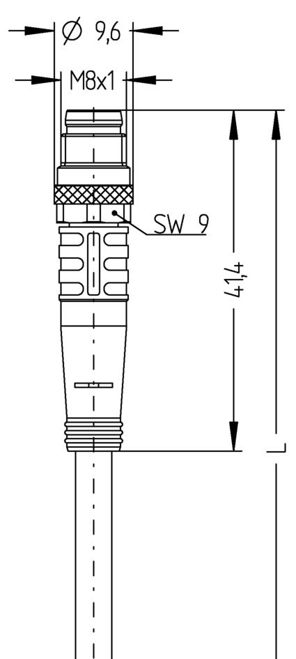 M8, 母头, 弯型, 3针脚, M8, 公头, 直型, 3针脚, 带LED, 传感器/执行器电缆