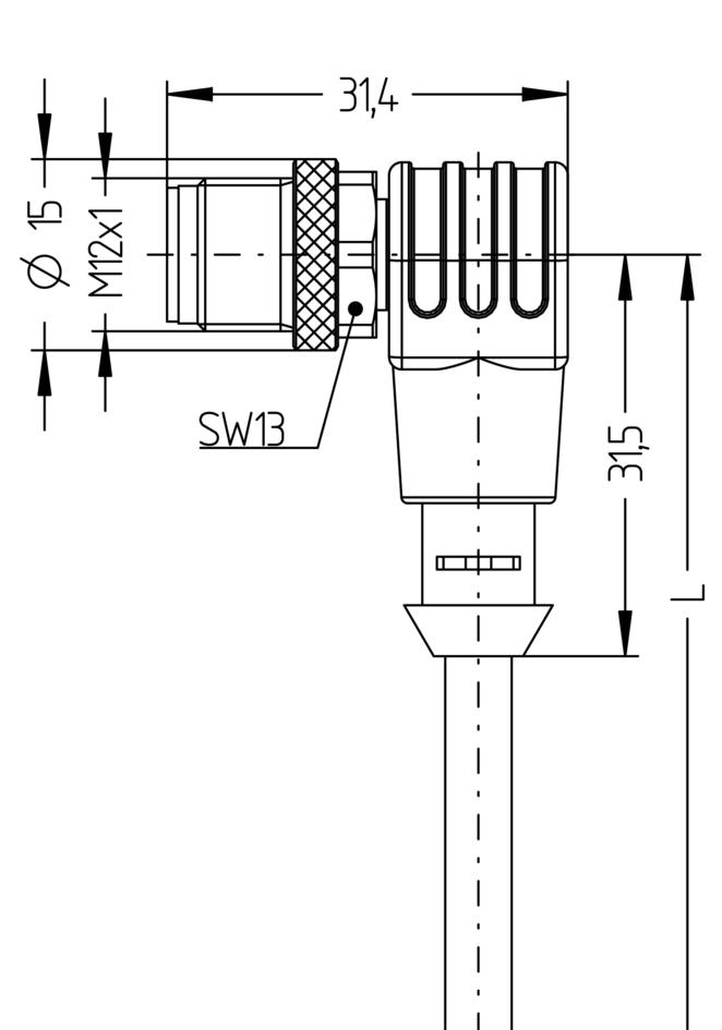 M12, male, angled, 5 poles, CANopen/DeviceNet