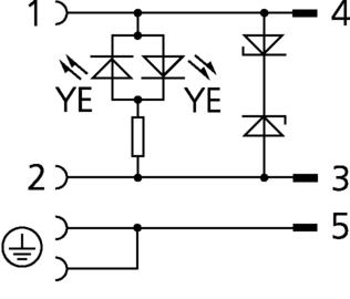 Valve connector, housing style C, 2+PE bridged, M12, male, angled, 5 poles, z-diode, sensor-/actuator cable