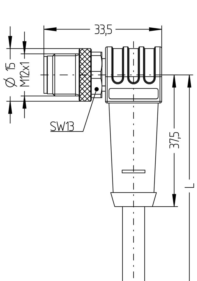 M12, 公头, 弯型, 4针脚, B-编码, 屏蔽, Profibus