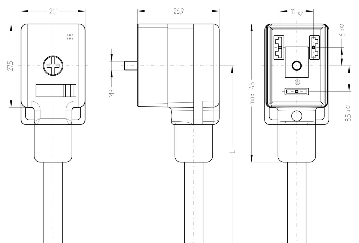 Valve connector, housing style BI, 2+PE, M12, male, straight, 4+PE, suppressor diode