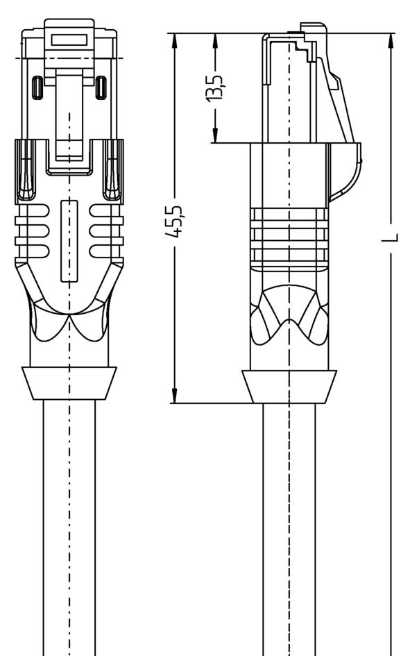 M8, 公头, 直型, 4针脚, D-编码, RJ45, 公头, 直型, 4针脚, 屏蔽, 工业以太网