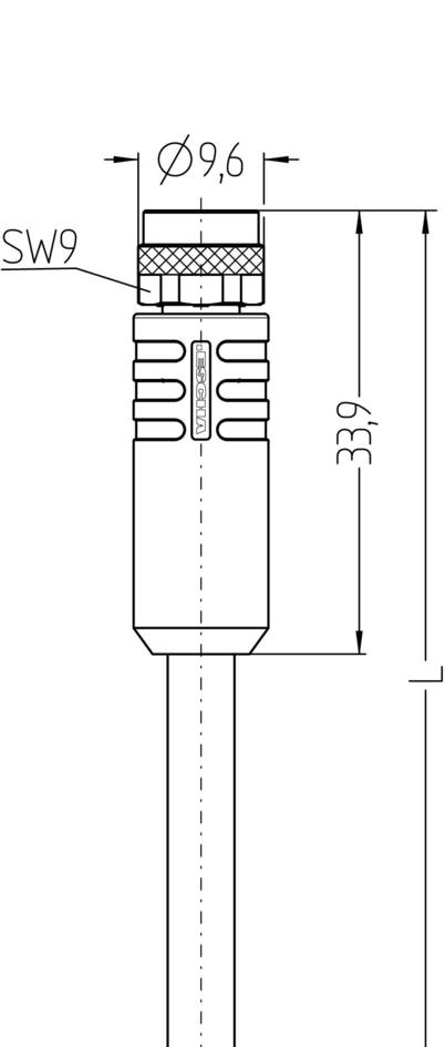 M8, 母头, 直型, 3针脚, 带LED, 传感器/执行器电缆