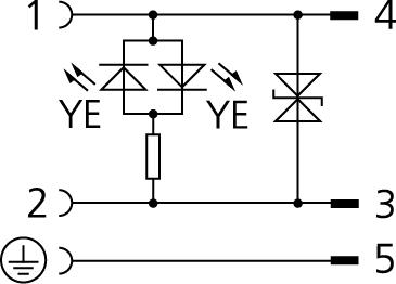 Valve connector, housing style BI, 2+PE, M12, male, angled, 4+PE, suppressor diode, sensor-/actuator cable