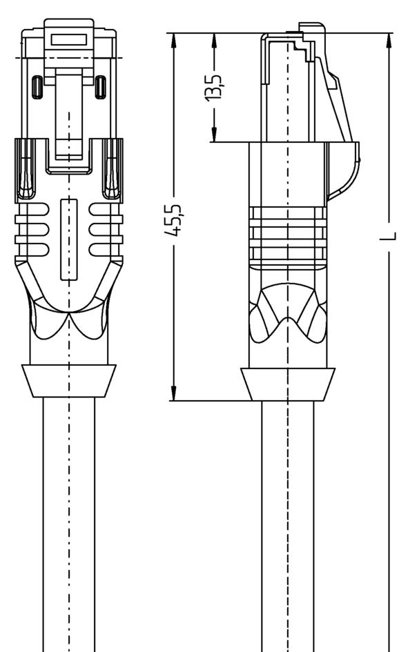 M12, Stecker, gerade, 4-polig, D-codiert, RJ45, Stecker, gerade, 4-polig, geschirmt, Industrial Ethernet 100 MBit/s