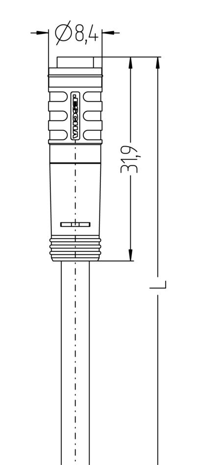 Ø8mm snap, female, straight, 4 poles, Ø8mm snap, male, straight, 4 poles, sensor-/actuator cable