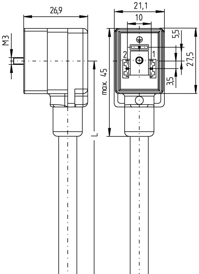 Valve connector, housing style B, 2+PE, suppressor diode, sensor-/actuator cable