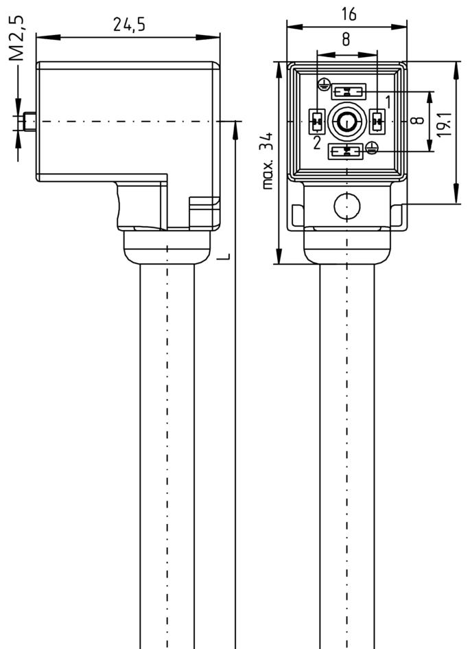 Valve connector, housing style C, 2+PE bridged, M12, male, angled, 5 poles, z-diode, sensor-/actuator cable