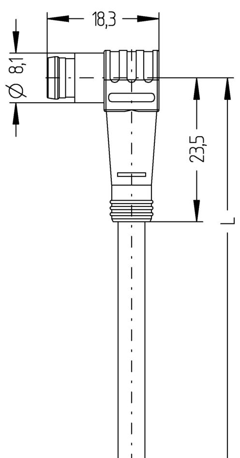 Ø8mm snap, Stecker, gewinkelt, 3-polig, Sensor-/Aktorleitung