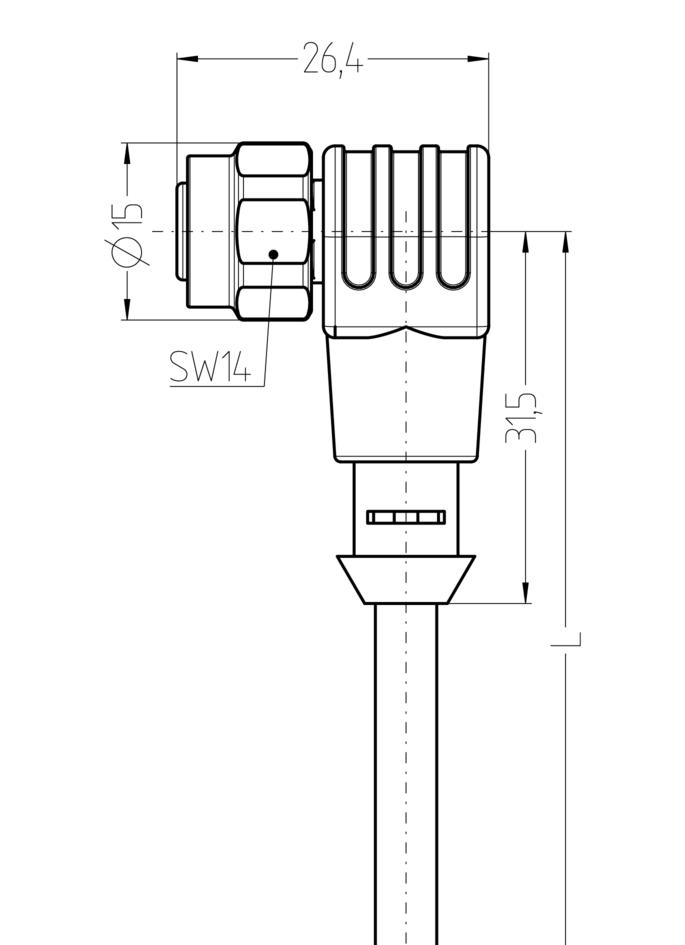 M12, female, angled, 4 poles, stainless steel, sensor-/actuator cable