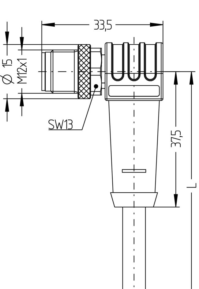 M12, male, angled, 4 poles, D-coded, shielded, rail approved