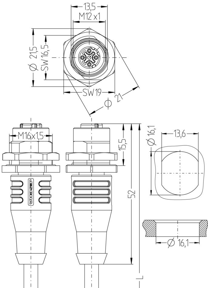 Receptacle Double-ended cordset, M12, female, straight, 4 poles, D-coded, RJ45, male, straight, 4 poles, shielded, Industrial Ethernet