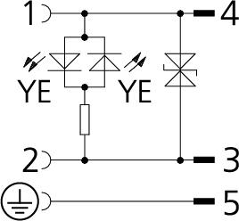 Ventilstecker, Bauform BI, 2+PE, M12, Stecker, gerade, 4+PE, Transildiode