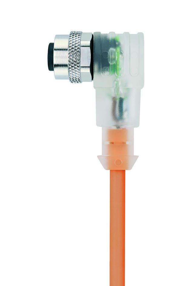 M12, female, angled, 4+PE, with LED, sensor-/actuator cable