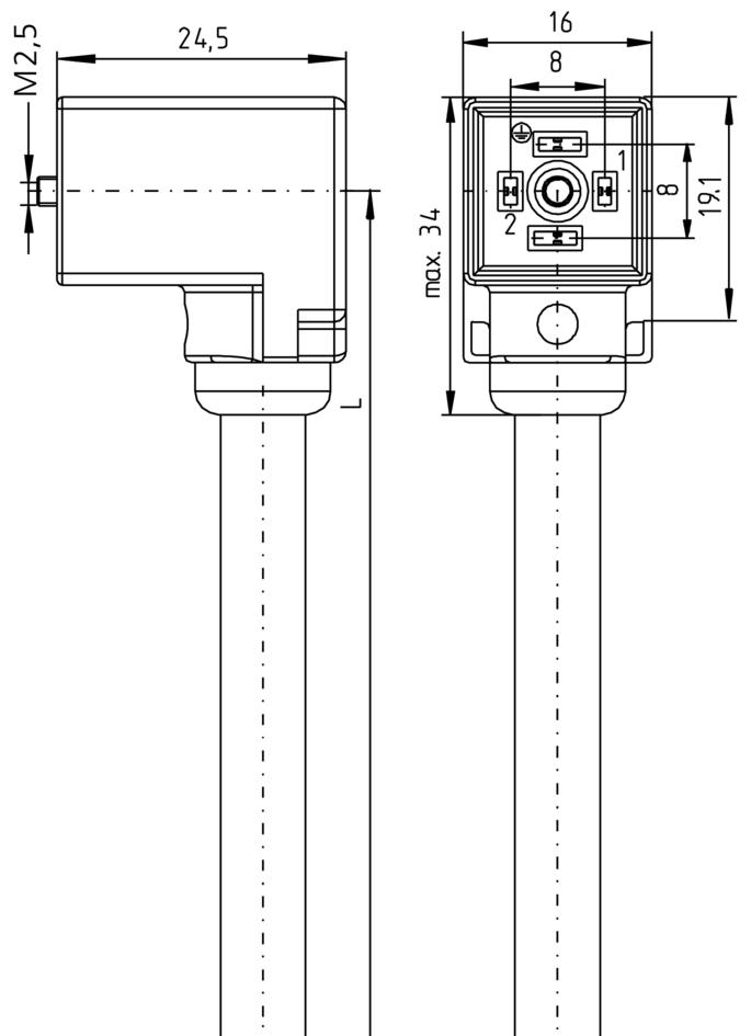 Valve connector, housing style C, 2+PE, sensor-/actuator cable