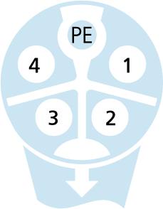 M12, female, angled, 4+PE, K-coded, M12, male, straight, 4+PE, K-coded, POWER