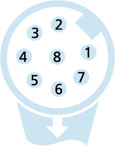 M12, male, angled, 8 poles, shielded, sensor-/actuator cable