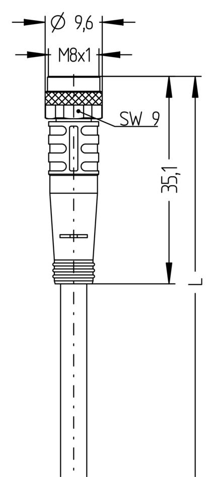 M8, female, straight, 3 poles, M12, male, straight, 3 poles, sensor-/actuator cable