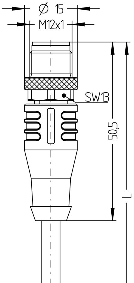 M12, 公头, 直型, 4针脚, D-编码, RJ45, 公头, 直型, 4针脚, 屏蔽, 铁路认证