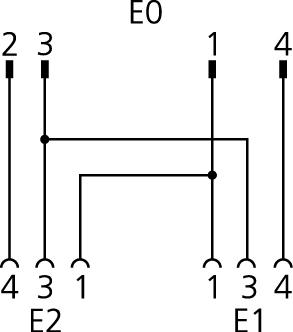 Y-Verteiler, M12, Stecker, gerade, 4-polig, mit Kabelabgang, M12, Buchse, gerade, 3-polig, M12, Buchse, gerade, 3-polig, Edelstahl