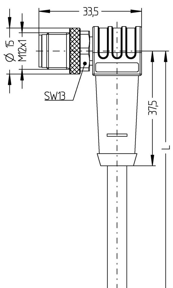 M12, Stecker, gewinkelt, 3-polig, geschirmt, Sensor-/Aktorleitung