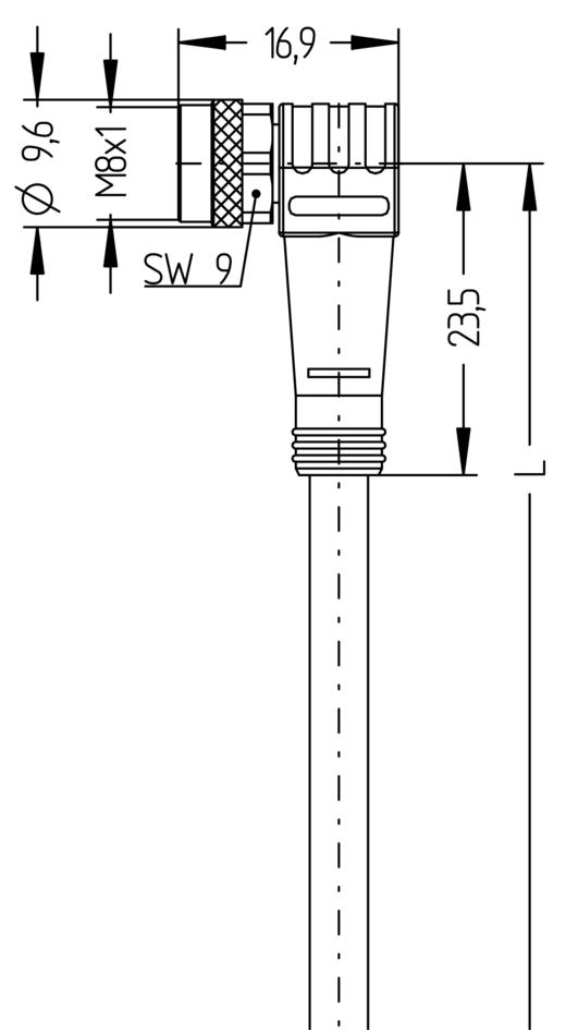 M8, 母头, 弯型, 4针脚, M12, 公头, 直型, 4针脚, 传感器/执行器电缆