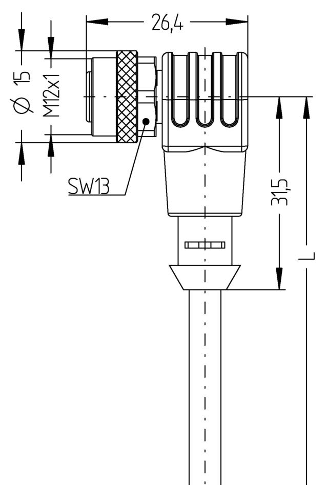 M12, 母头, 弯型, 4针脚, M12, 公头, 直型, 4针脚, 带LED, 传感器/执行器电缆