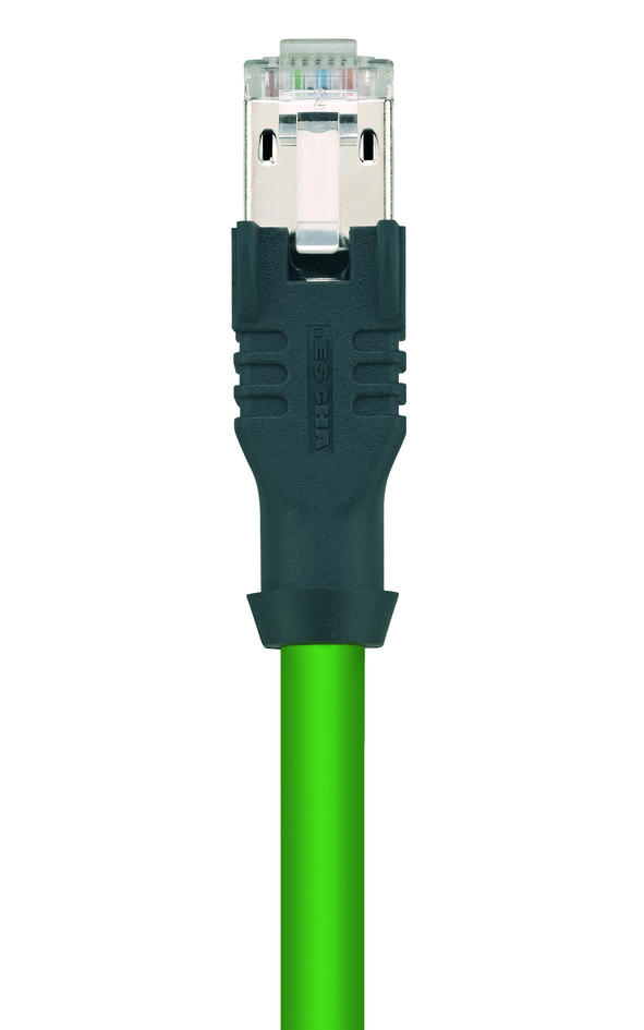 M12, Stecker, gewinkelt, 8-polig, X-codiert, RJ45, Stecker, gerade, 8-polig, geschirmt, Industrial Ethernet 10 GBit/s