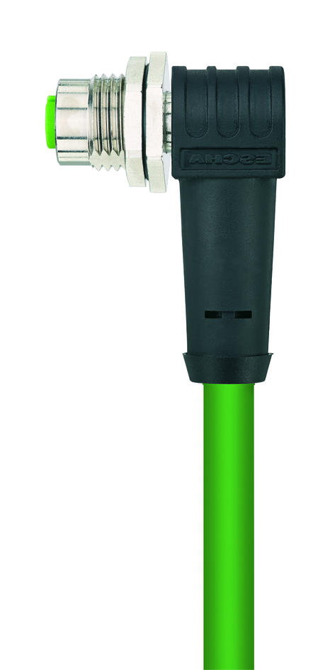 Receptacle Single-ended cordset, M12, female, angled, 4 poles, D-coded, back wall-mounting, shielded, Industrial Ethernet