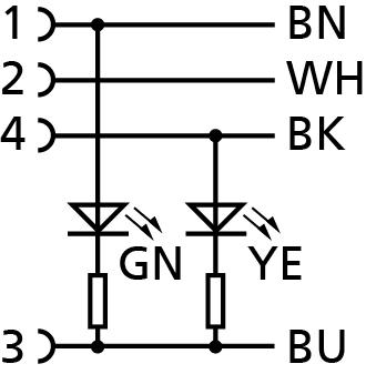 M12, female, angled, 4 poles, M12, male, straight, 4 poles, with LED, sensor-/actuator cable