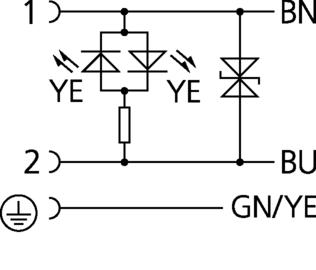 阀连接器, 防护类型 B, 2+PE, M12, 公头, 直型, 4+PE, 抑制二极管