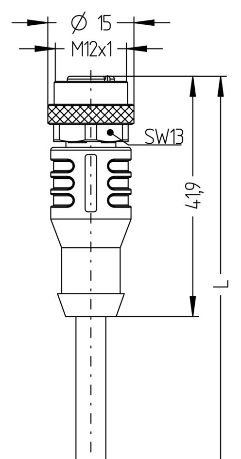 M12, 母头, 直型, 5针脚, M12, 公头, 弯型, 5针脚, CANopen/DeviceNet