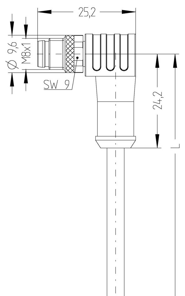 M8, 公头, 弯型, 4针脚, 屏蔽, 传感器/执行器电缆