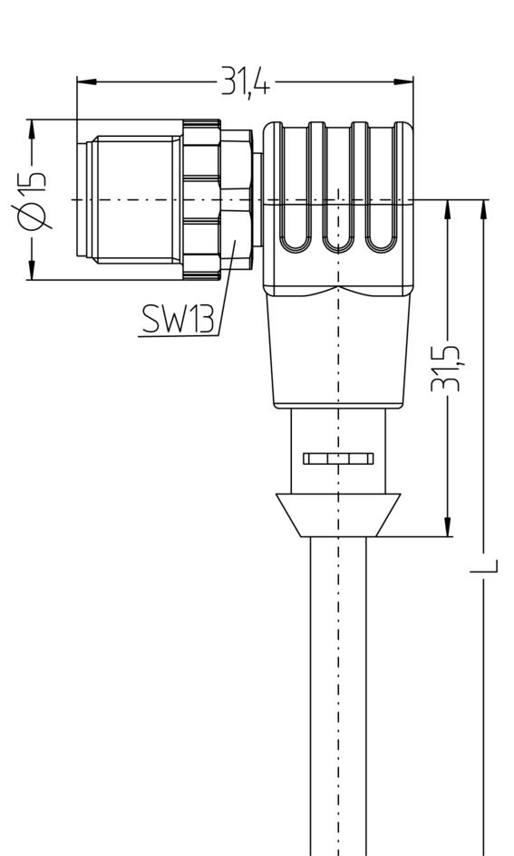 M12, male, angled, 4 poles, plastic coupling nut, blue, sensor-/actuator cable