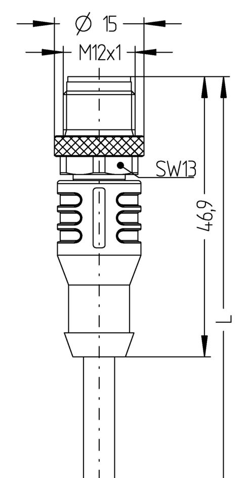 Ø8mm snap, female, straight, 5 poles, M12, male, straight, 5 poles, sensor-/actuator cable