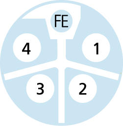 M12, female, straight, 4+FE, L-coded, M12, male, straight, 4+FE, L-coded, POWER