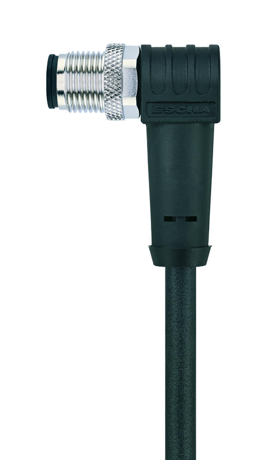 M12, male, angled, 3 poles, shielded, sensor-/actuator cable