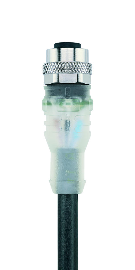 M12, female, straight, 3 poles, with LED, sensor-/actuator cable