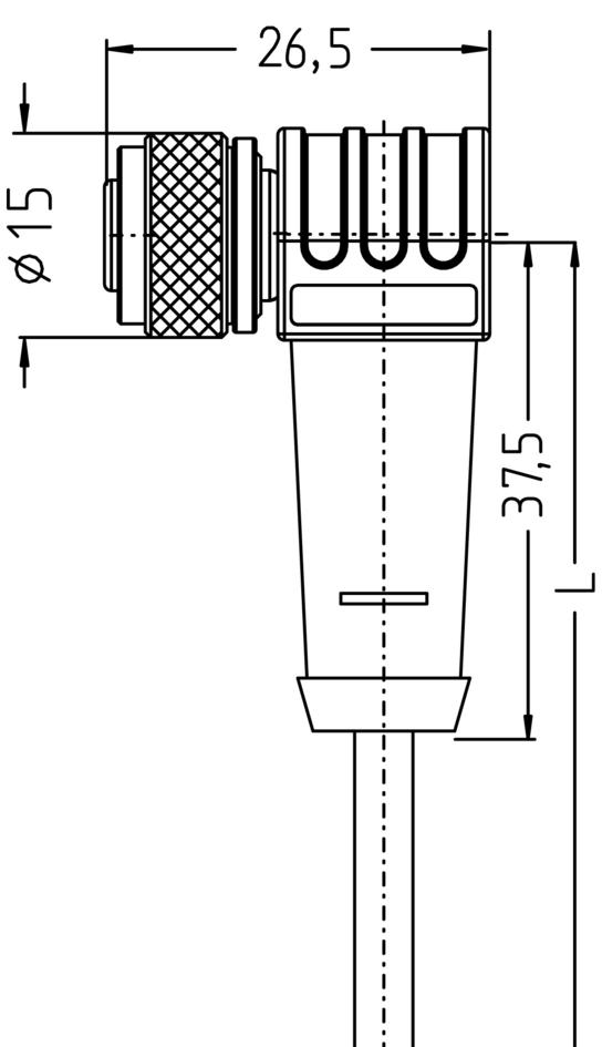 M12, female, angled, 3 poles, sensor-/actuator cable, high-temperature