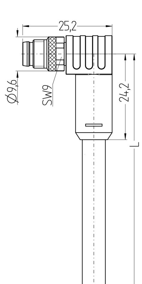 M8, male, angled, 4 poles, D-coded, shielded, Industrial Ethernet