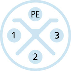 M12, 公头, 直型, 3+PE, S-编码, 电源