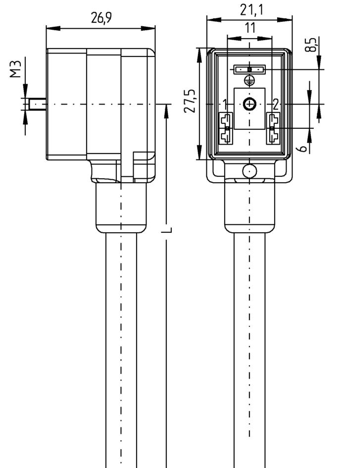 Valve connector, housing style BI, 2+PE, M12, male, angled, 4+PE, suppressor diode, sensor-/actuator cable