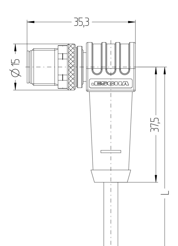 M12, 公头, 弯型, 8针脚, RJ45, 公头, 直型, 8针脚, 屏蔽, 传感器/执行器电缆