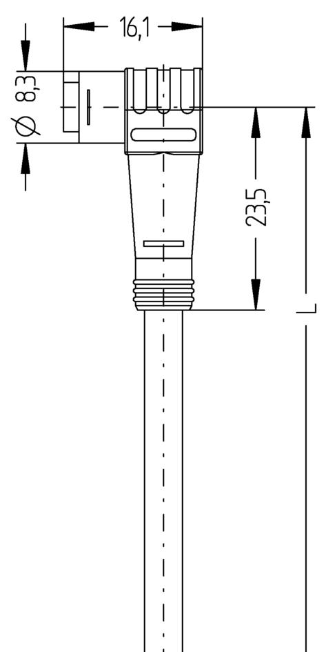 Ø8mm 快插, 母头, 弯型, 4针脚, Ø8mm snap, 公头, 直型, 4针脚, 传感器/执行器电缆