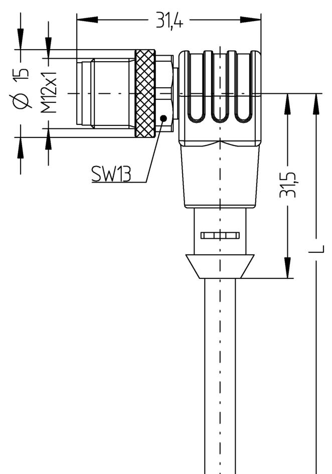 Ventilstecker, Bauform A, 2+PE gebrückt, M12, Stecker, gewinkelt, 5-polig, Transildiode, Sensor-/Aktorleitung