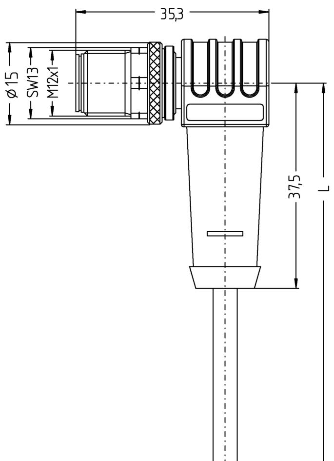 M12, 公头, 弯型, 4针脚, D-编码, RJ45, 公头, 直型, 4针脚, 屏蔽, 工业以太网 100 MBit/s