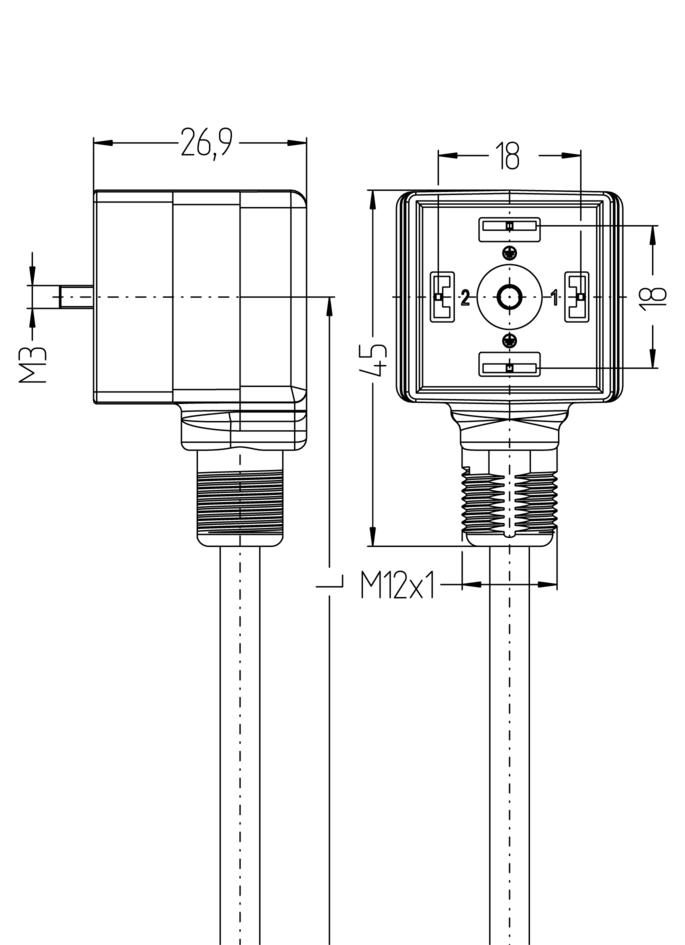 Ventilstecker, Bauform A, gewinkelt, 2+PE gebrückt, mit Gewindegriffkörper, rail approved